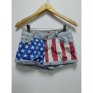 lei Ashley Low Rise American Flag Denim Shorts Stars and Stripes Size 5